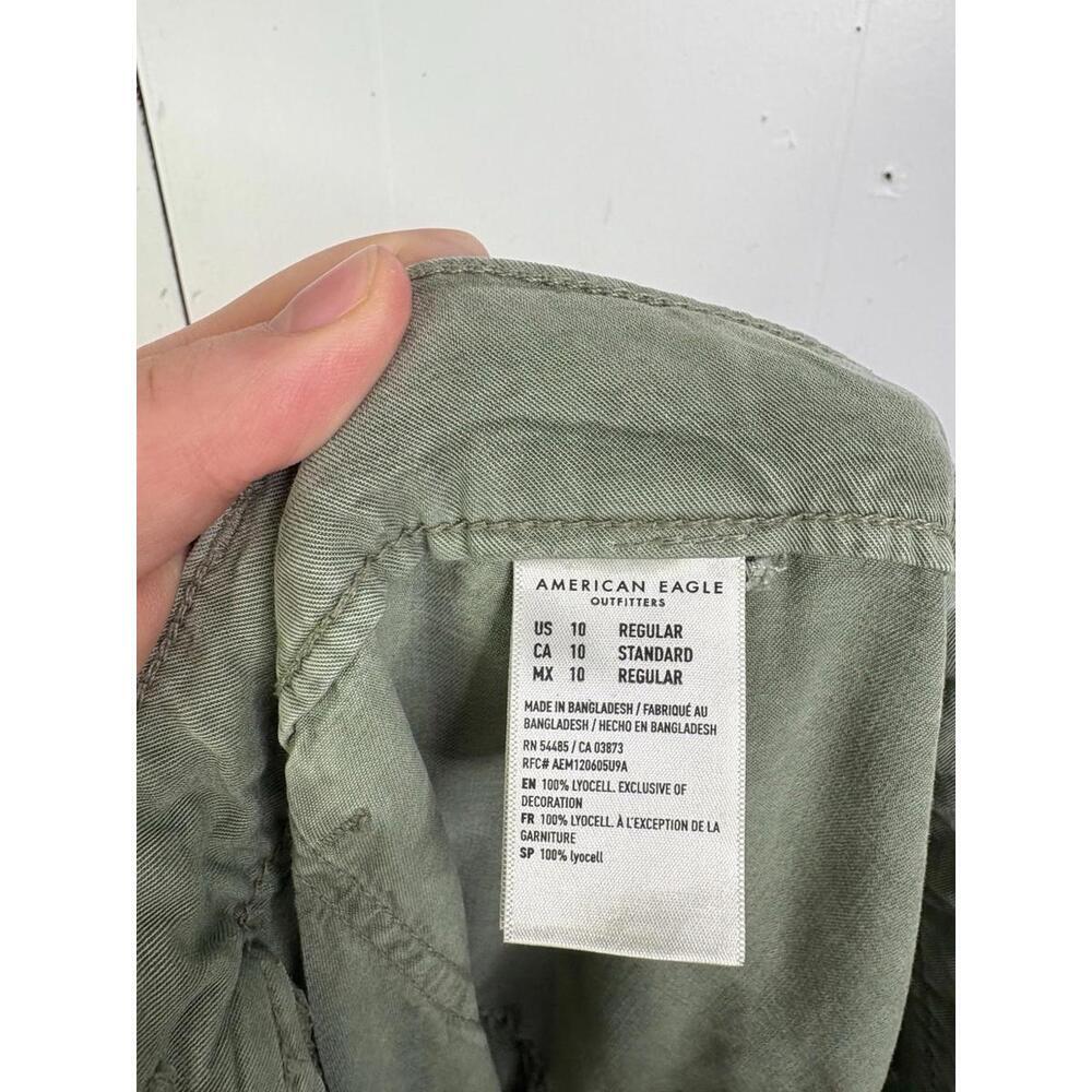American Eagle Pants Womens 10 Skater Olive Green Wide Leg Baggy Cargo High Rise - Picture 5 of 10